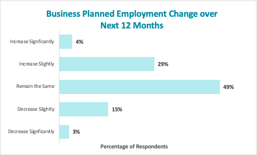 business planned employment change over next 12 months